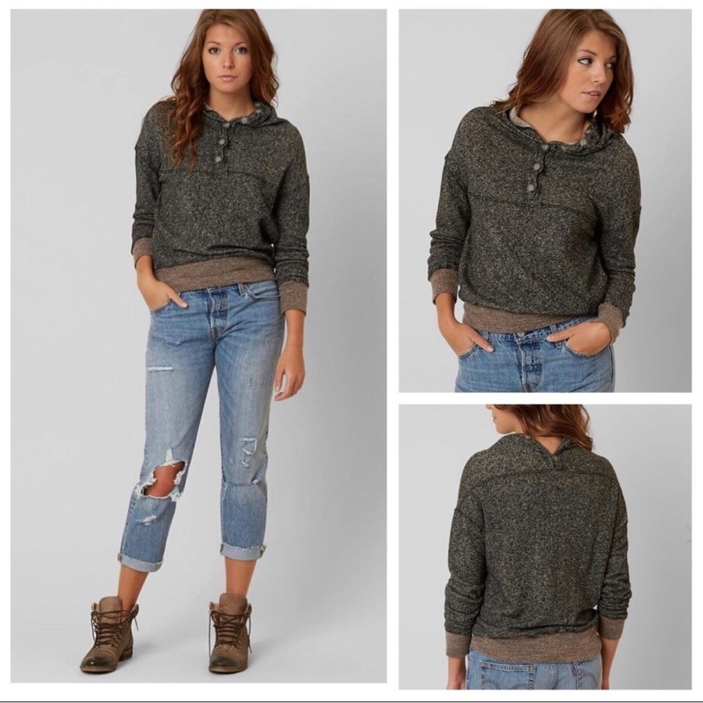Gimmicks X BKE Double V Neck Marled Heather Button Sweatshirt Grey Black XS